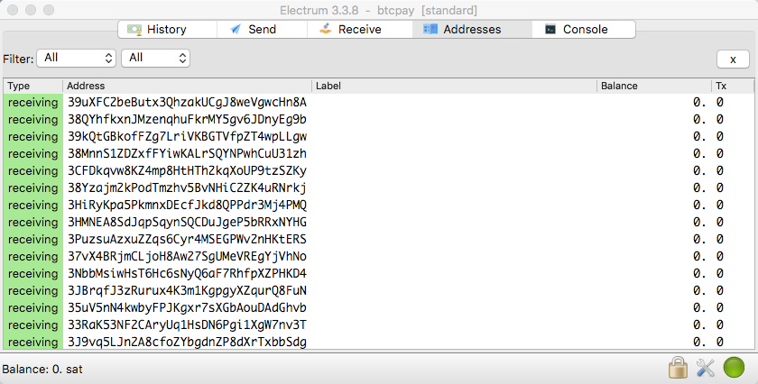 A dashboard displaying extended public keys (xPub keys).